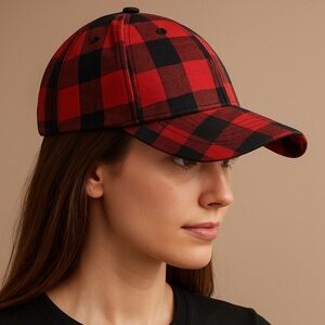 - Viv&Lou hat/cap buffalo plaid checkered adjustable NEW red/black flannel